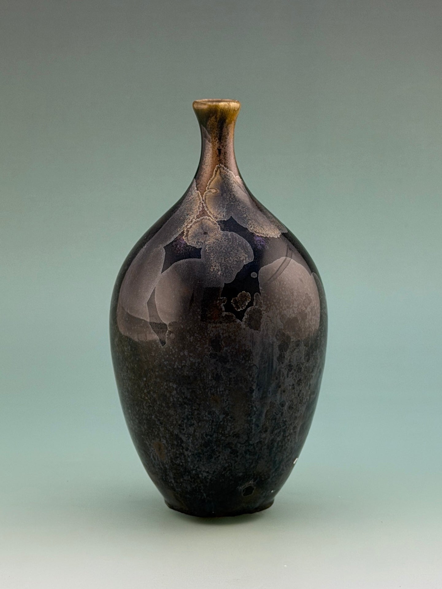 Hand-Thrown Porcelain Miniature Vase – Pale Carbon Black Crystalline Glaze – Stephan Roy Studio