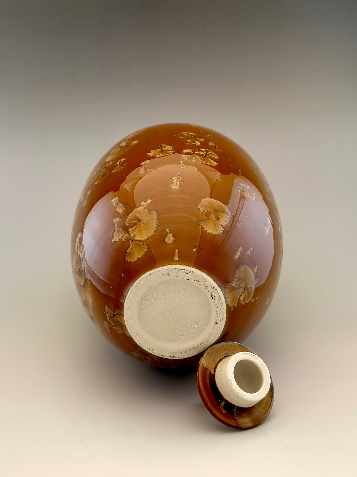 Hand-Thrown Porcelain Cremation Urn – 245 Cubic Inch Memorial Urn – Golden Crystalline Glaze – Stephan Roy Studio