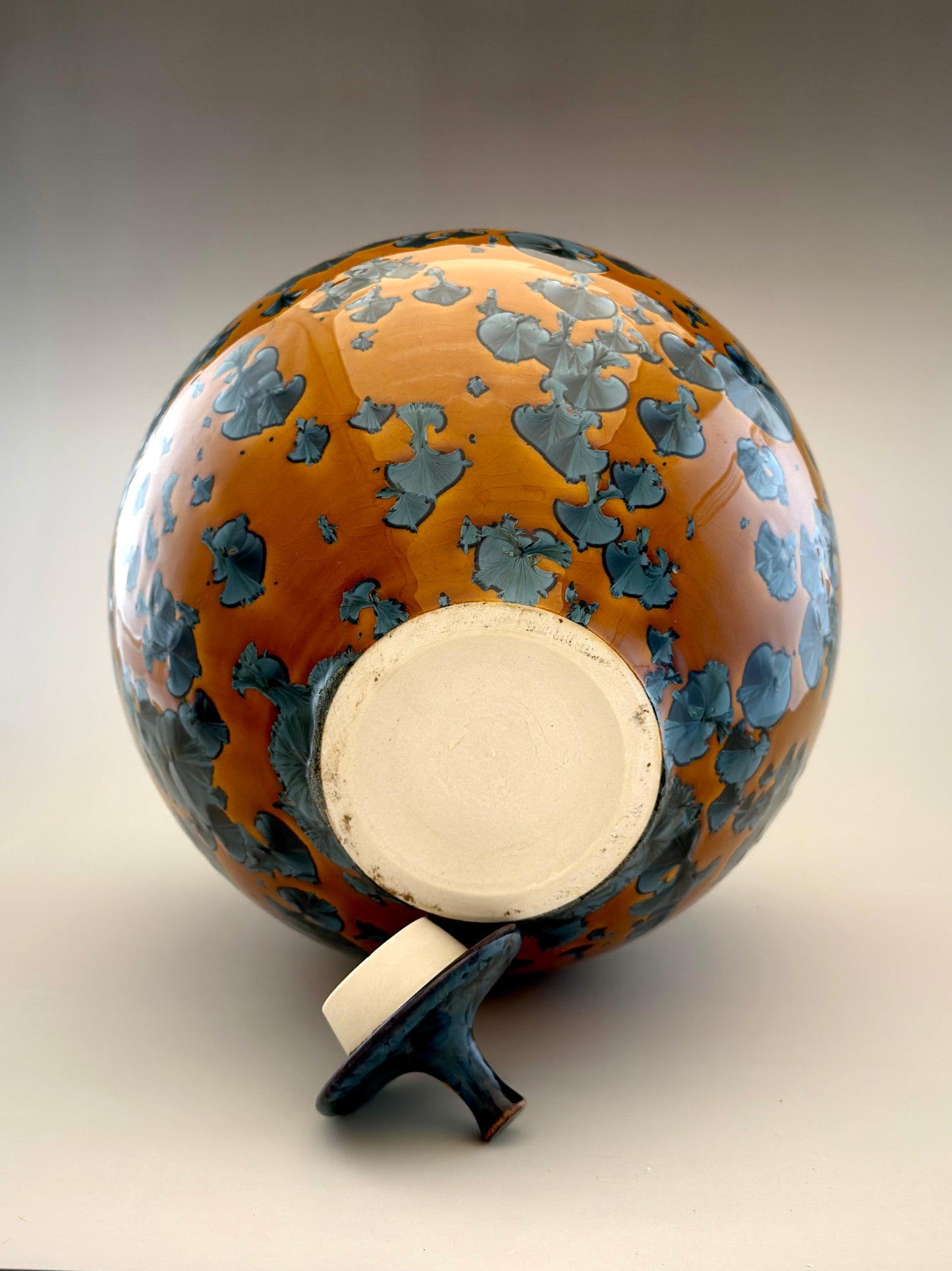 Hand-Thrown Porcelain Cremation Urn – 300 Cubic Inch Memorial Urn – Nickel Orange/Yellow Crystalline Glaze – Stephan Roy Studio