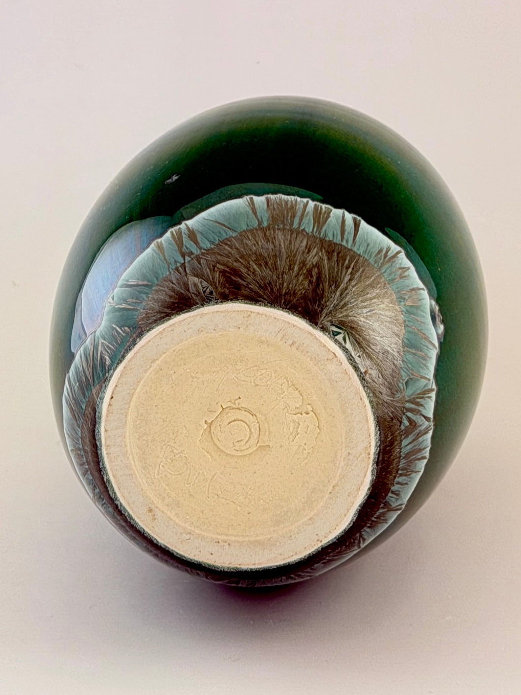 Hand-Thrown Porcelain Flower Vase – Iridescent Patina Green Crystalline Glaze – Stephan Roy Studio