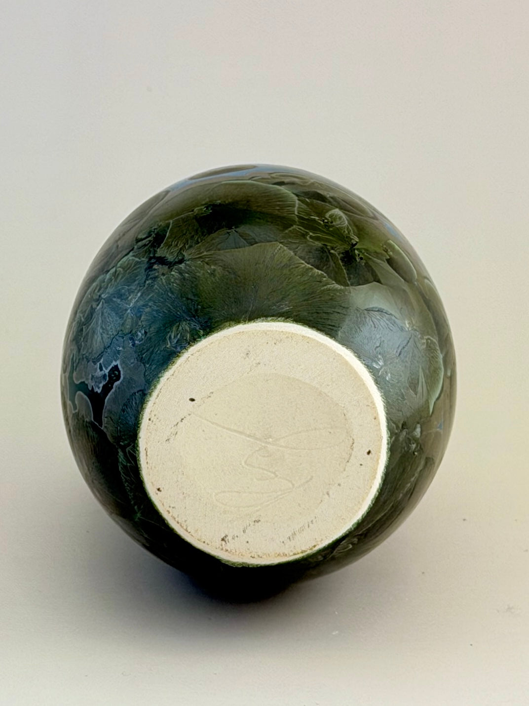 Hand-Thrown Porcelain Flower Vase – Iridescent Patina Green Crystalline Glaze – Stephan Roy Studio