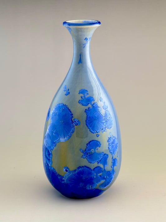 Hand-Thrown Porcelain Flower Vase – Pale Cobalt Blue Crystalline Glaze – Stephan Roy Studio