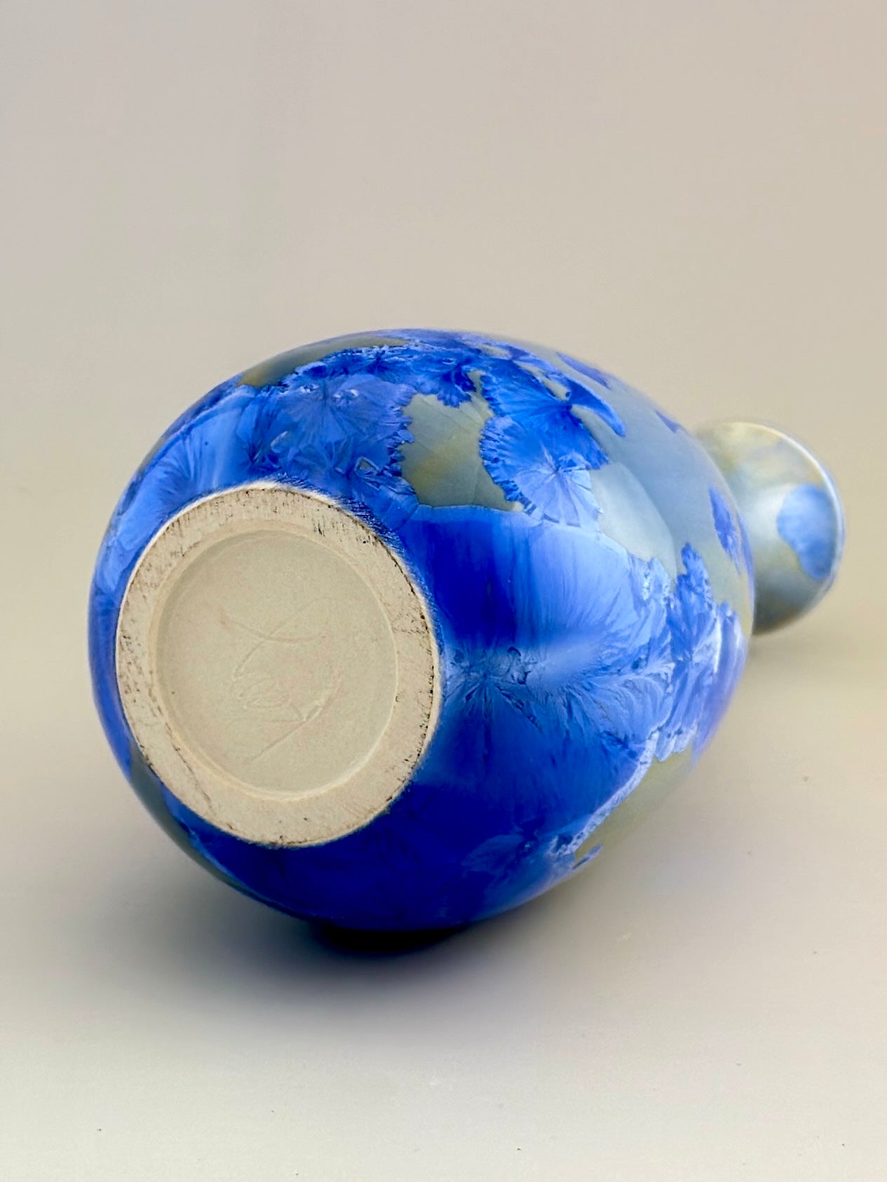Hand-Thrown Porcelain Flower Vase – Pale Cobalt Blue Crystalline Glaze – Stephan Roy Studio