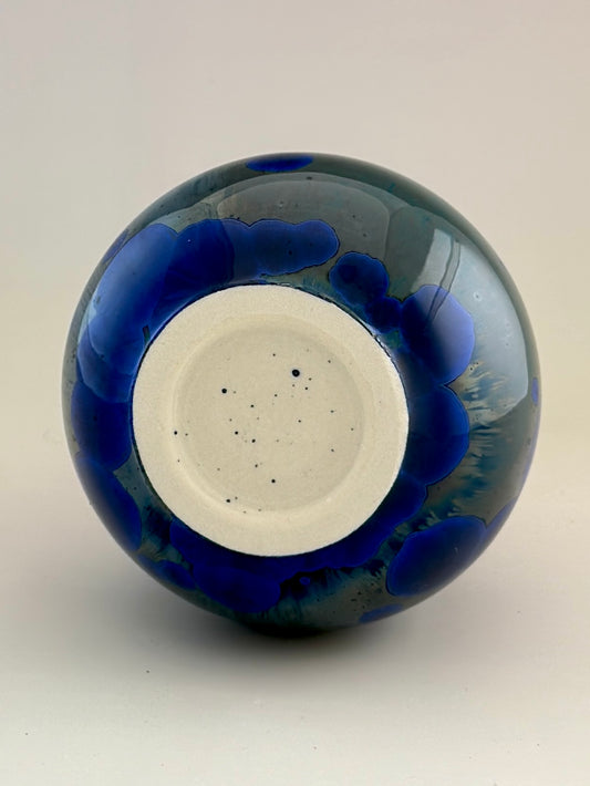 Hand-Thrown Porcelain Flower Vase – Pale Cobalt Blue Green Crystalline Glaze – Stephan Roy Studio