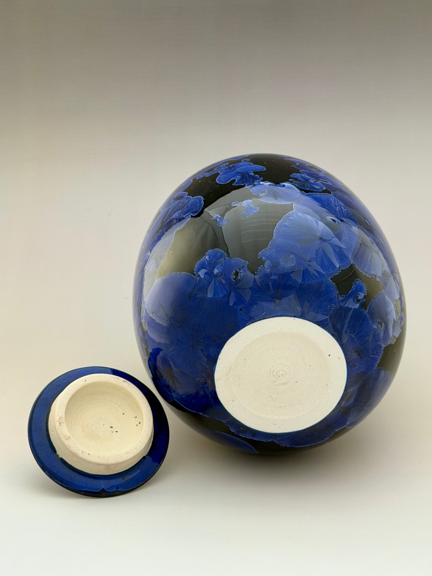 Hand-Thrown Porcelain Cremation Urn – 160 Cubic Inch Memorial Urn – Cobalt Blue Crystalline Glaze – Stephan Roy Studio