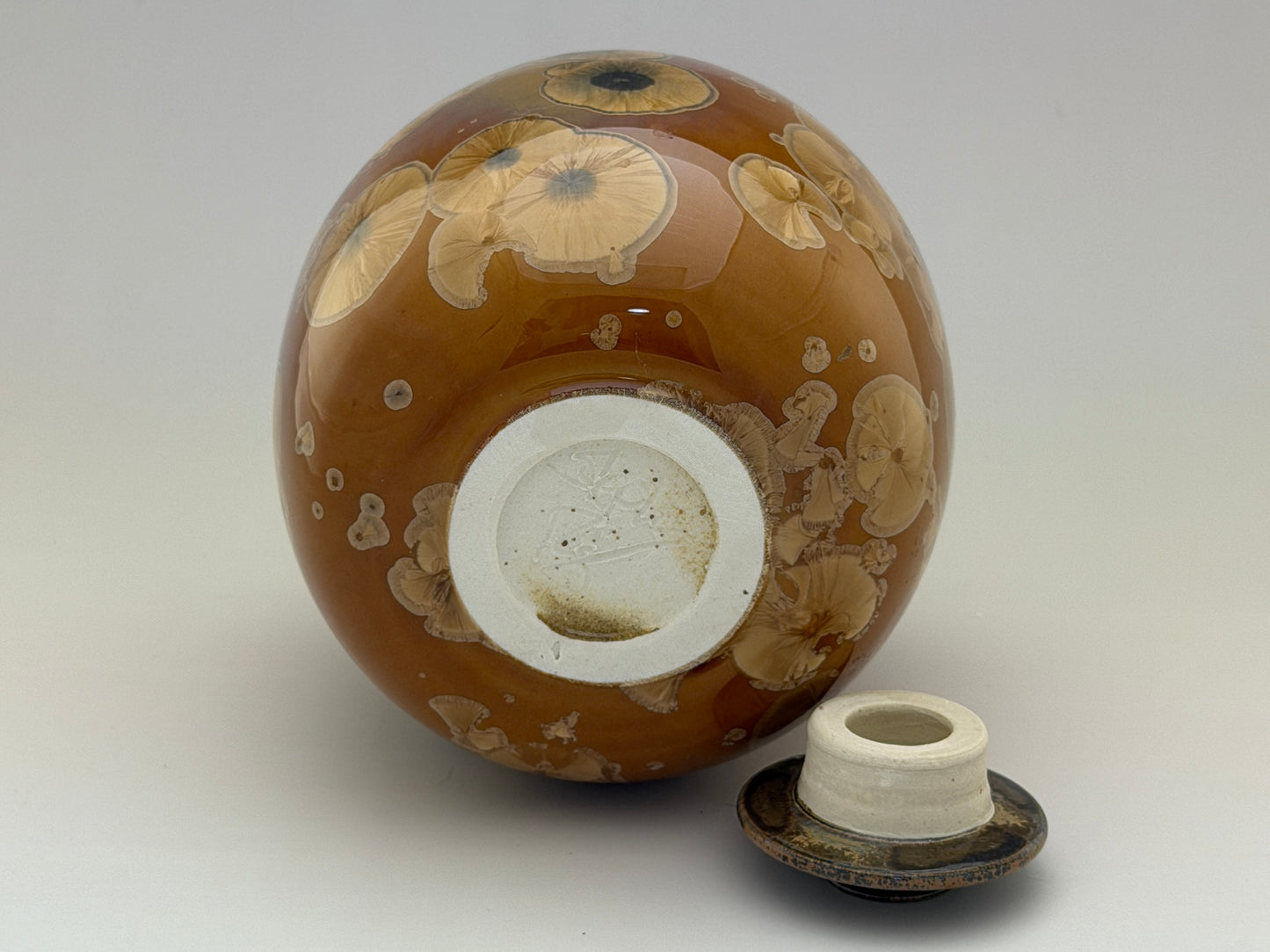 Hand-Thrown Porcelain Cremation Urn – 67 Cubic Inch Memorial Urn – Tiger’s Eye Crystalline Glaze – Stephan Roy Studio