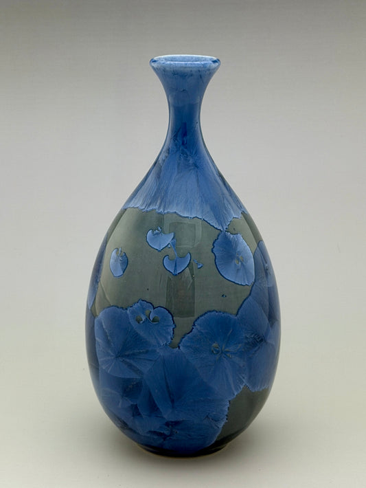 Hand-Thrown Porcelain Flower Vase – Pale Copper & Cobalt Blue Green Crystalline Glaze – Stephan Roy Studio