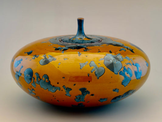 Hand-Thrown Porcelain Cremation Urn 150 cu in | Nickel Blue Crystalline Glaze | Stephan Roy Studio