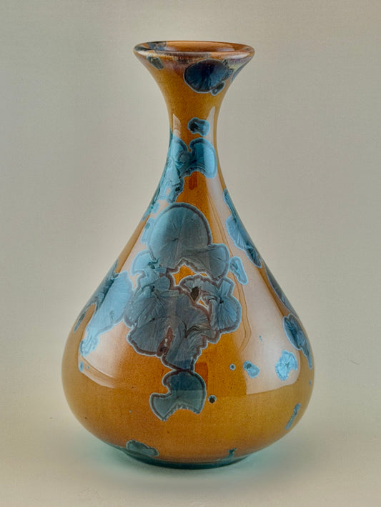 Hand-Thrown Porcelain Flower Vase #25 | Yellow Nickel Blue Crystalline Glaze | Stephan Roy Studio