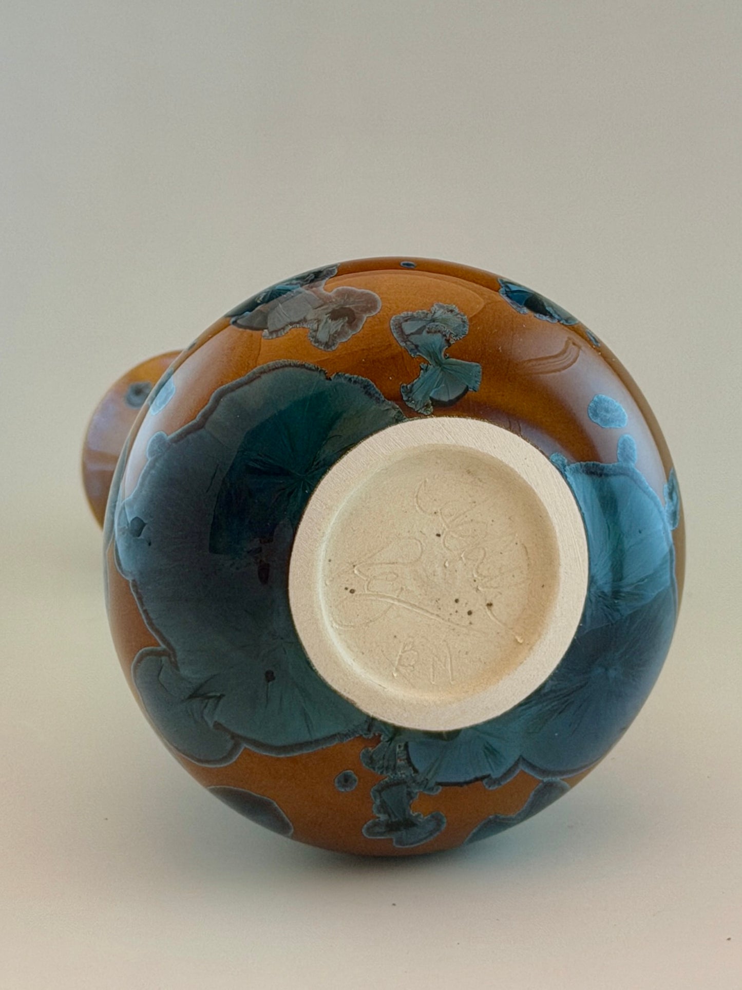 Hand-Thrown Porcelain Flower Vase #24 | Yellow Nickel Blue Crystalline Glaze | Stephan Roy Studio