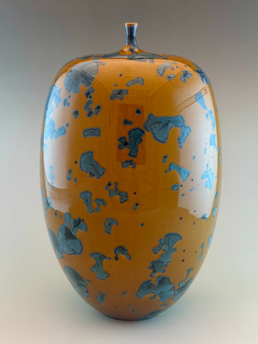 Hand-Thrown Porcelain Cremation Urn 150 cu in | Nickel Blue Crystalline Glaze | Stephan Roy Studio