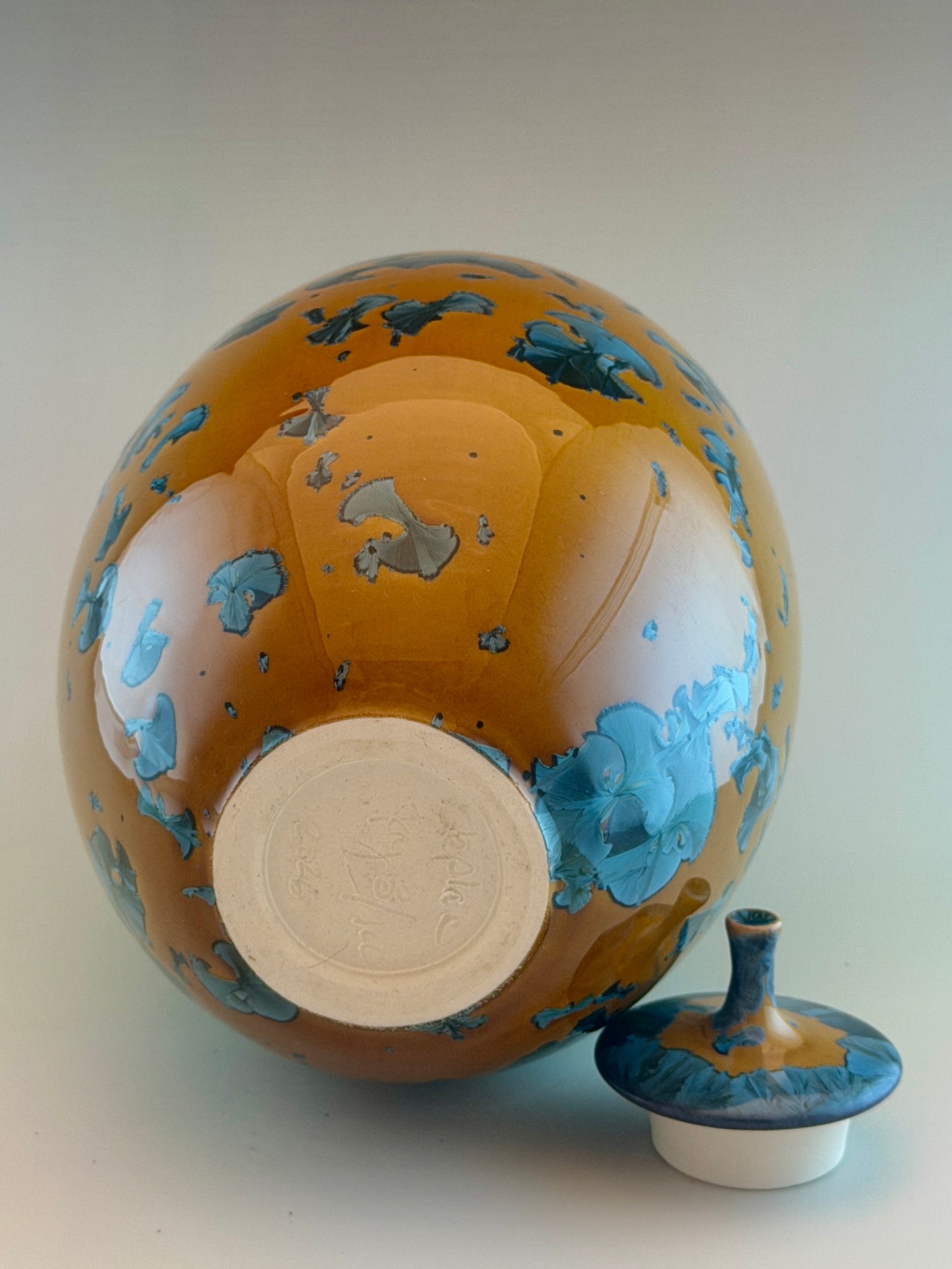 Hand-Thrown Porcelain Cremation Urn 150 cu in | Nickel Blue Crystalline Glaze | Stephan Roy Studio
