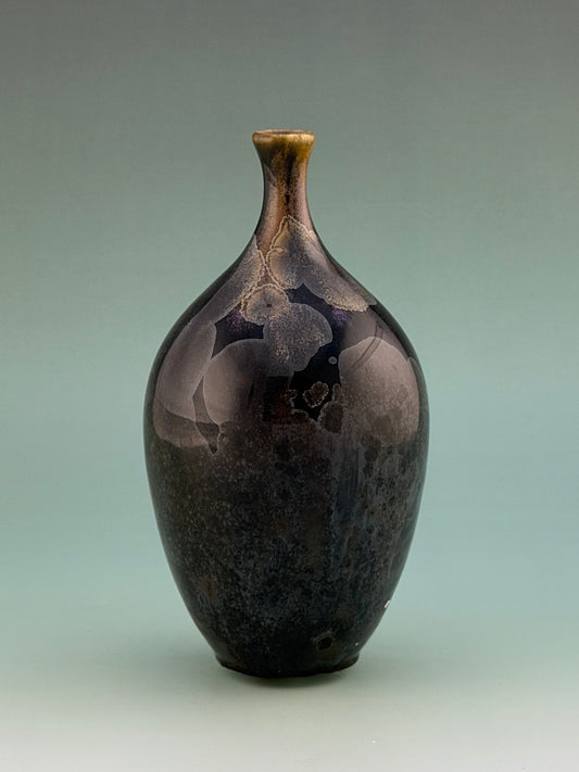 Hand-Thrown Porcelain Miniature Vase – Pale Carbon Black Crystalline Glaze – Stephan Roy Studio