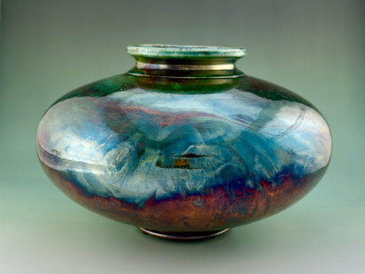 Hand-Thrown Raku Copper Luster Vase – One-of-a-Kind Studio Pottery