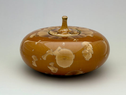 Hand-Thrown Porcelain Cremation Urn – 90 Cubic Inch Memorial Urn – Golden Crystalline Glaze – Stephan Roy Studio