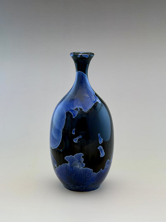 Hand-Thrown Porcelain Flower Vase – Pale Cobalt Blue Crystalline Glaze – Stephan Roy Studio