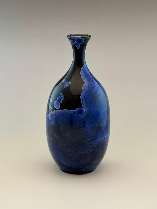 Hand-Thrown Porcelain Flower Vase – Pale Cobalt Blue Crystalline Glaze – Stephan Roy Studio