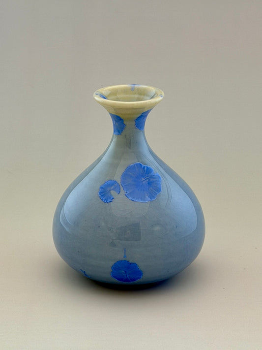 Hand-Thrown Porcelain Miniature Vase – Pale Cobalt Blue Crystalline Glaze – Stephan Roy Studio