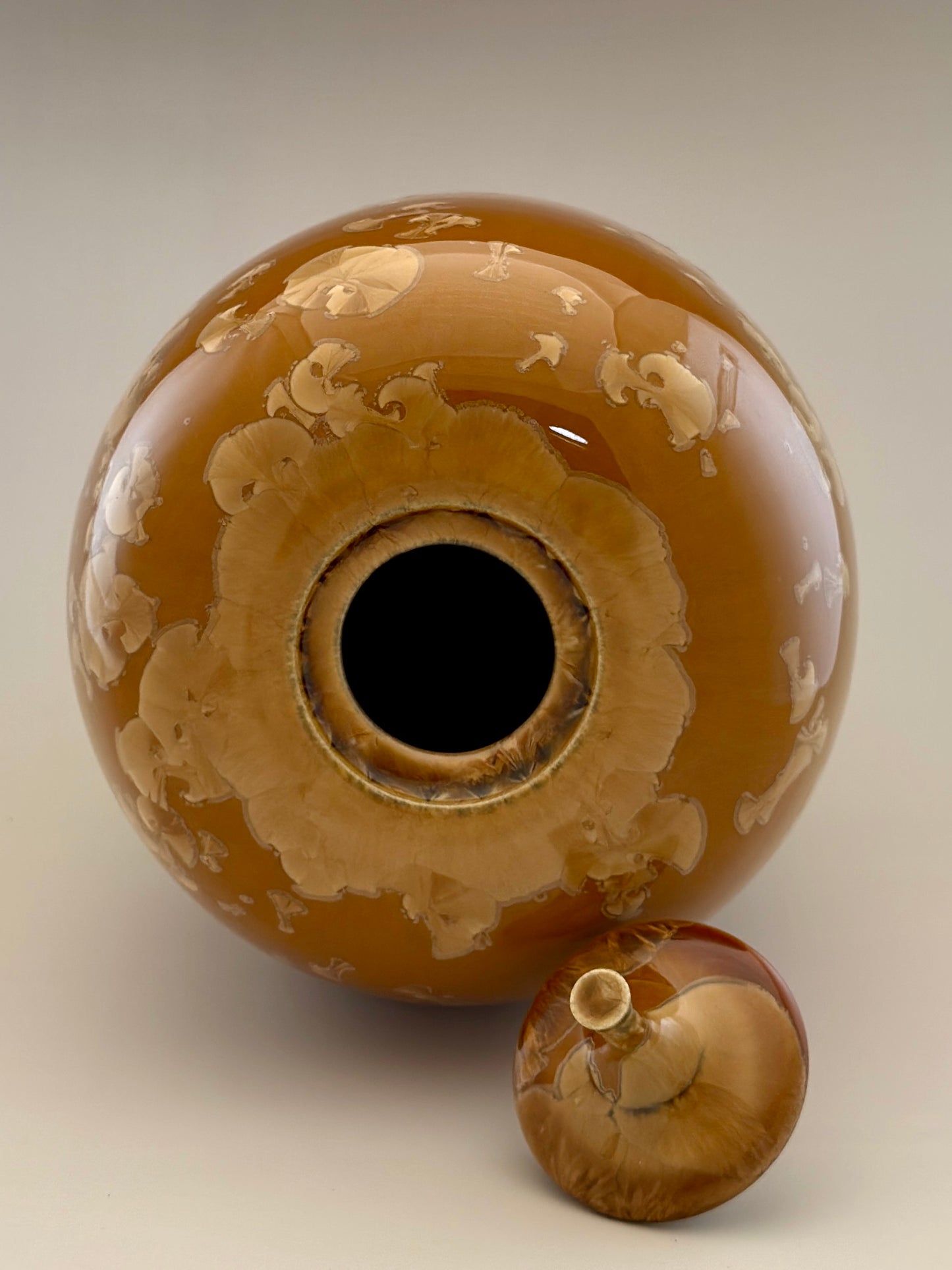 Hand-Thrown Porcelain Cremation Urn – 245 Cubic Inch Memorial Urn – Golden Crystalline Glaze – Stephan Roy Studio
