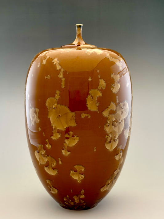 Hand-Thrown Porcelain Cremation Urn – 245 Cubic Inch Memorial Urn – Golden Crystalline Glaze – Stephan Roy Studio