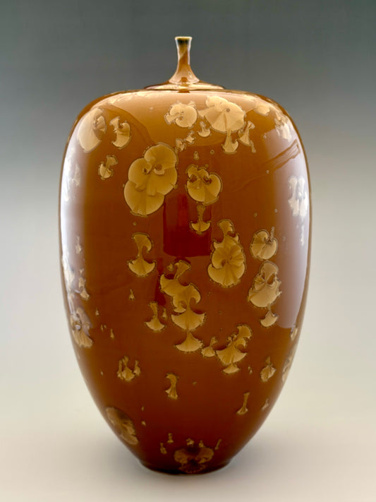 Hand-Thrown Porcelain Cremation Urn – 245 Cubic Inch Memorial Urn – Golden Crystalline Glaze – Stephan Roy Studio