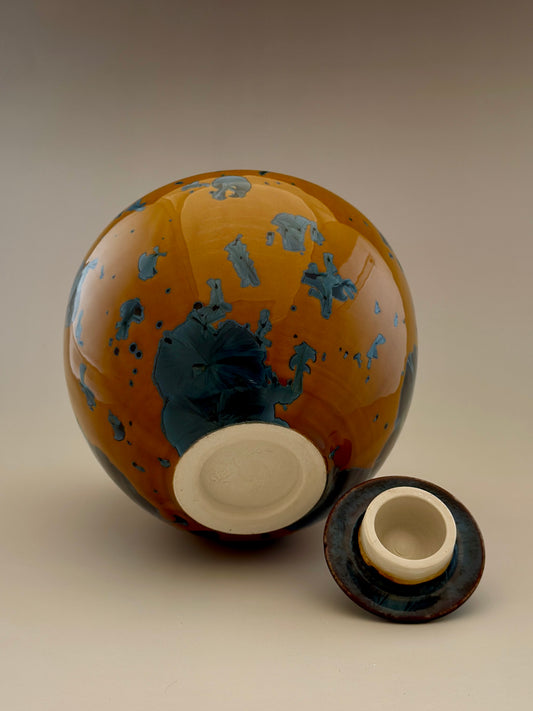 Urn 104cu in -104 cubic inches -7” x 6” beautiful hand-thrown porcelain high fire golden crystalline glaze signed by artist. these are 1 of a kind what you see is what you w…