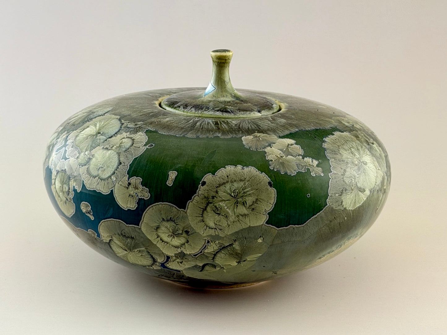 Hand-Thrown Porcelain Cremation Urn – 120 Cubic Inch Memorial Urn – Patina Copper Crystalline Glaze – Stephan Roy Studio