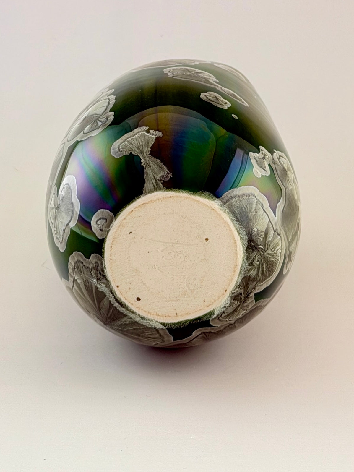Hand-Thrown Porcelain Flower Vase – Iridescent Patina Green Crystalline Glaze – Stephan Roy Studio