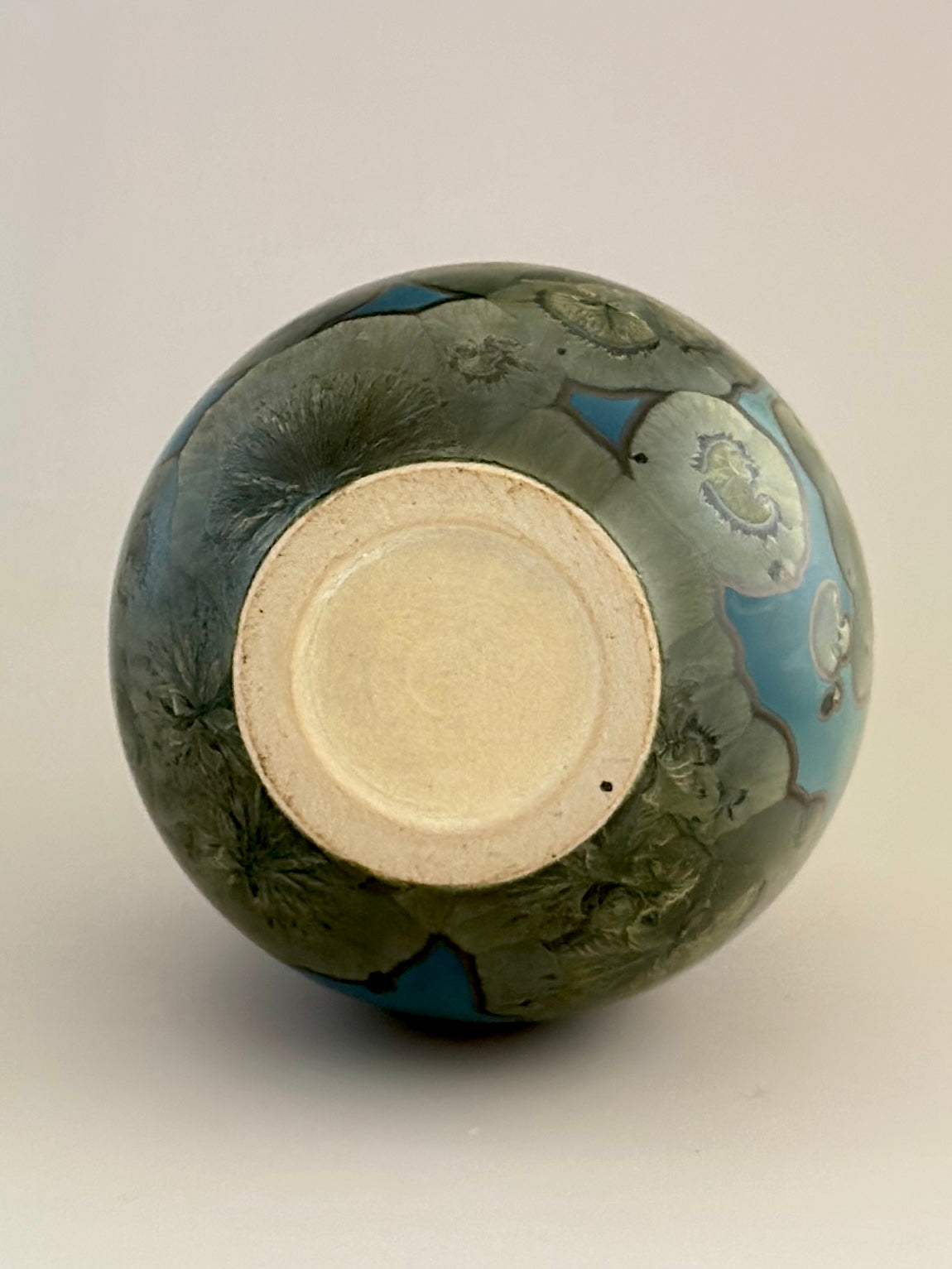 Hand-Thrown Porcelain Flower Vase – Iridescent Patina Green Crystalline Glaze – Stephan Roy Studio