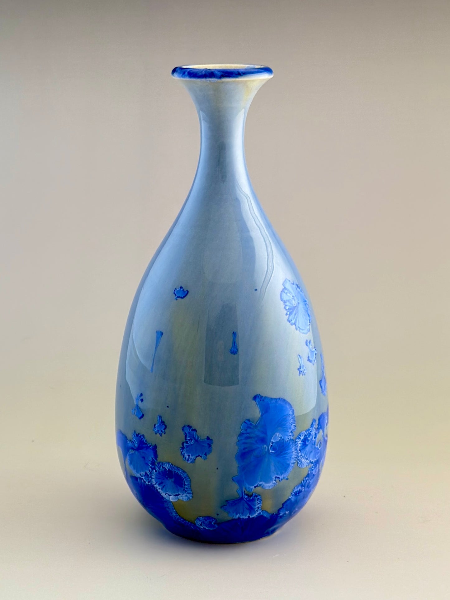 Hand-Thrown Porcelain Flower Vase – Pale Cobalt Blue Crystalline Glaze – Stephan Roy Studio