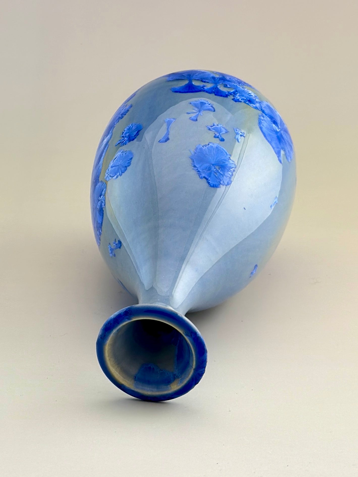 Hand-Thrown Porcelain Flower Vase – Pale Cobalt Blue Crystalline Glaze – Stephan Roy Studio