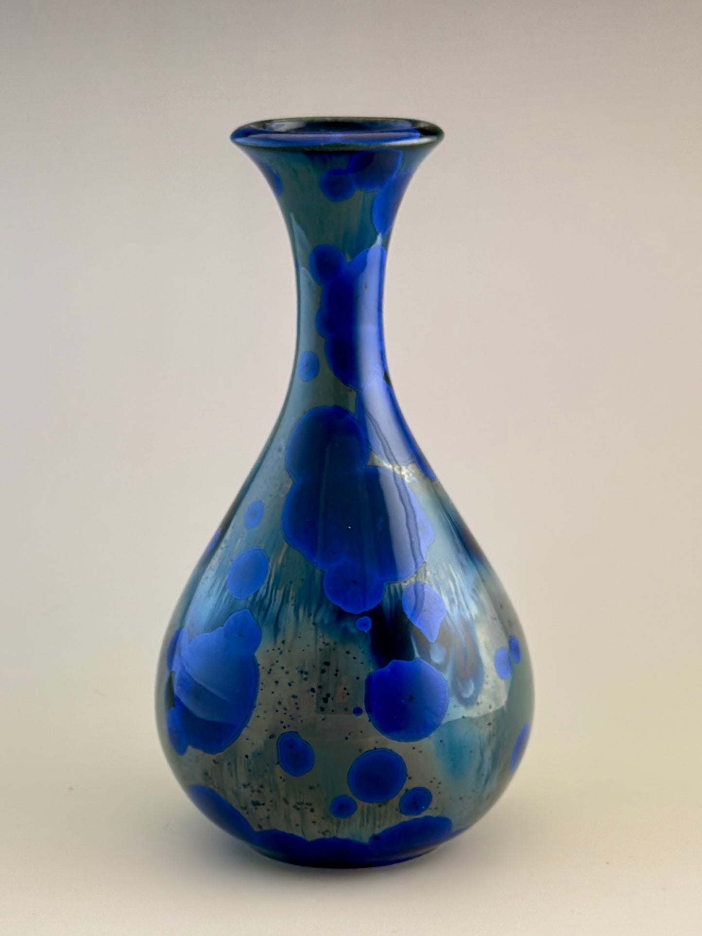 Hand-Thrown Porcelain Flower Vase – Pale Cobalt Blue Green Crystalline Glaze – Stephan Roy Studio