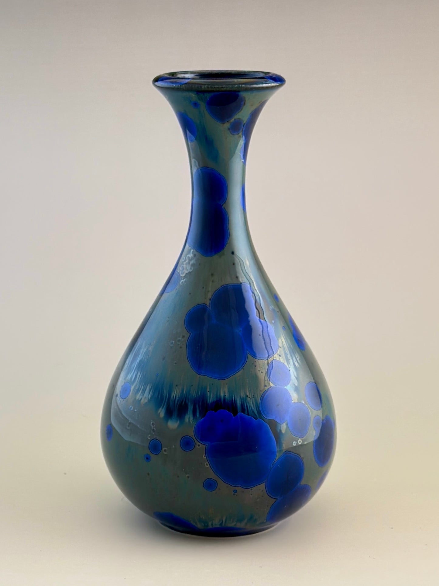 Hand-Thrown Porcelain Flower Vase – Pale Cobalt Blue Green Crystalline Glaze – Stephan Roy Studio