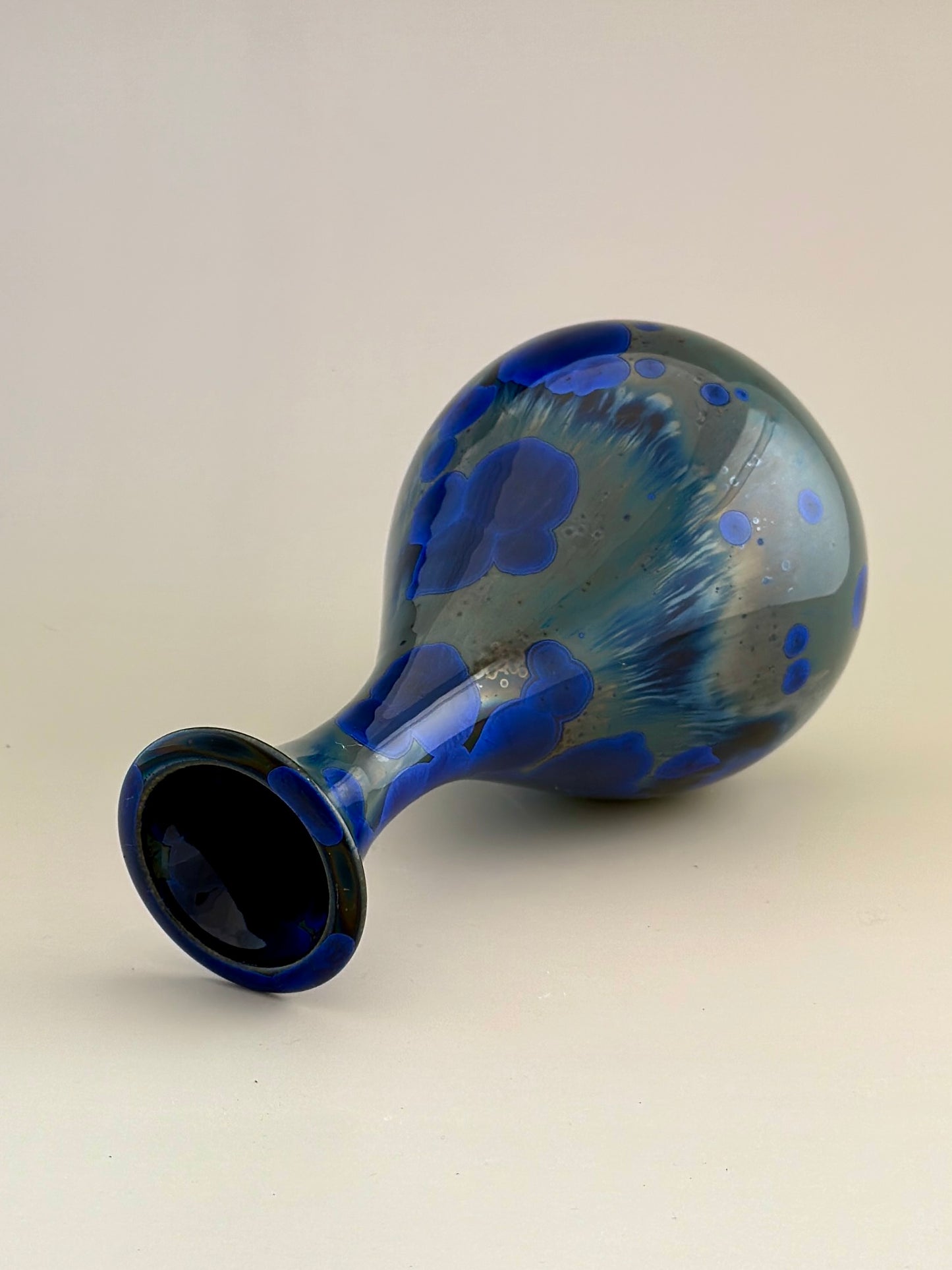 Hand-Thrown Porcelain Flower Vase – Pale Cobalt Blue Green Crystalline Glaze – Stephan Roy Studio