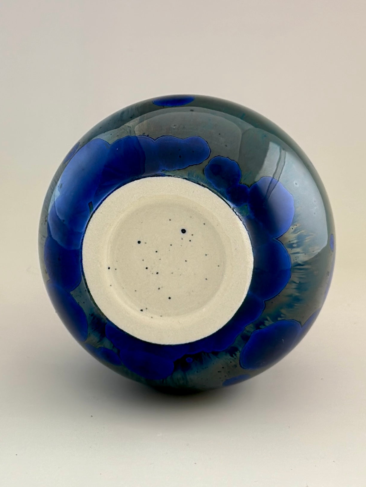 Hand-Thrown Porcelain Flower Vase – Pale Cobalt Blue Green Crystalline Glaze – Stephan Roy Studio