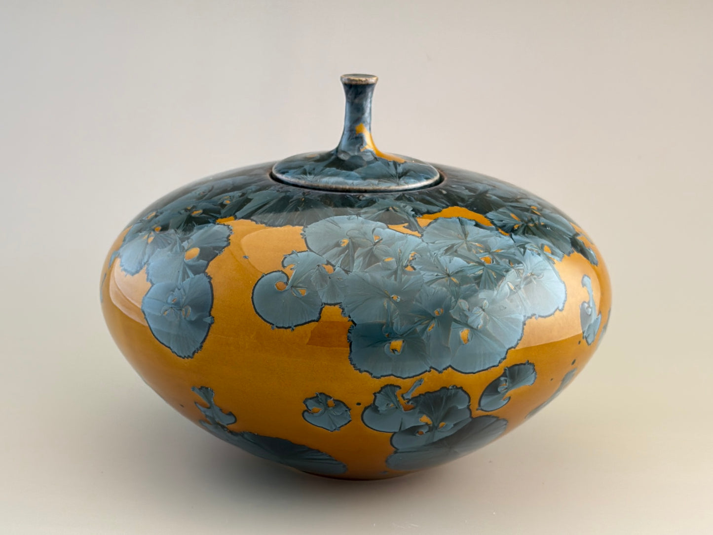 Hand-Thrown Porcelain Cremation Urn – 120 Cubic Inch Memorial Urn – Nickel Yellow Crystalline Glaze – Stephan Roy Studio