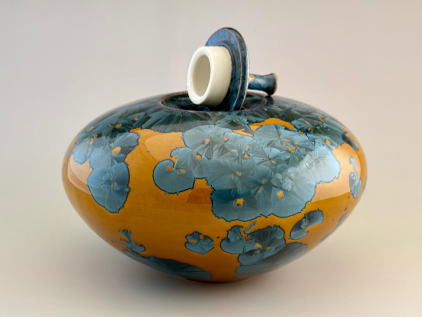 Hand-Thrown Porcelain Cremation Urn – 120 Cubic Inch Memorial Urn – Nickel Yellow Crystalline Glaze – Stephan Roy Studio