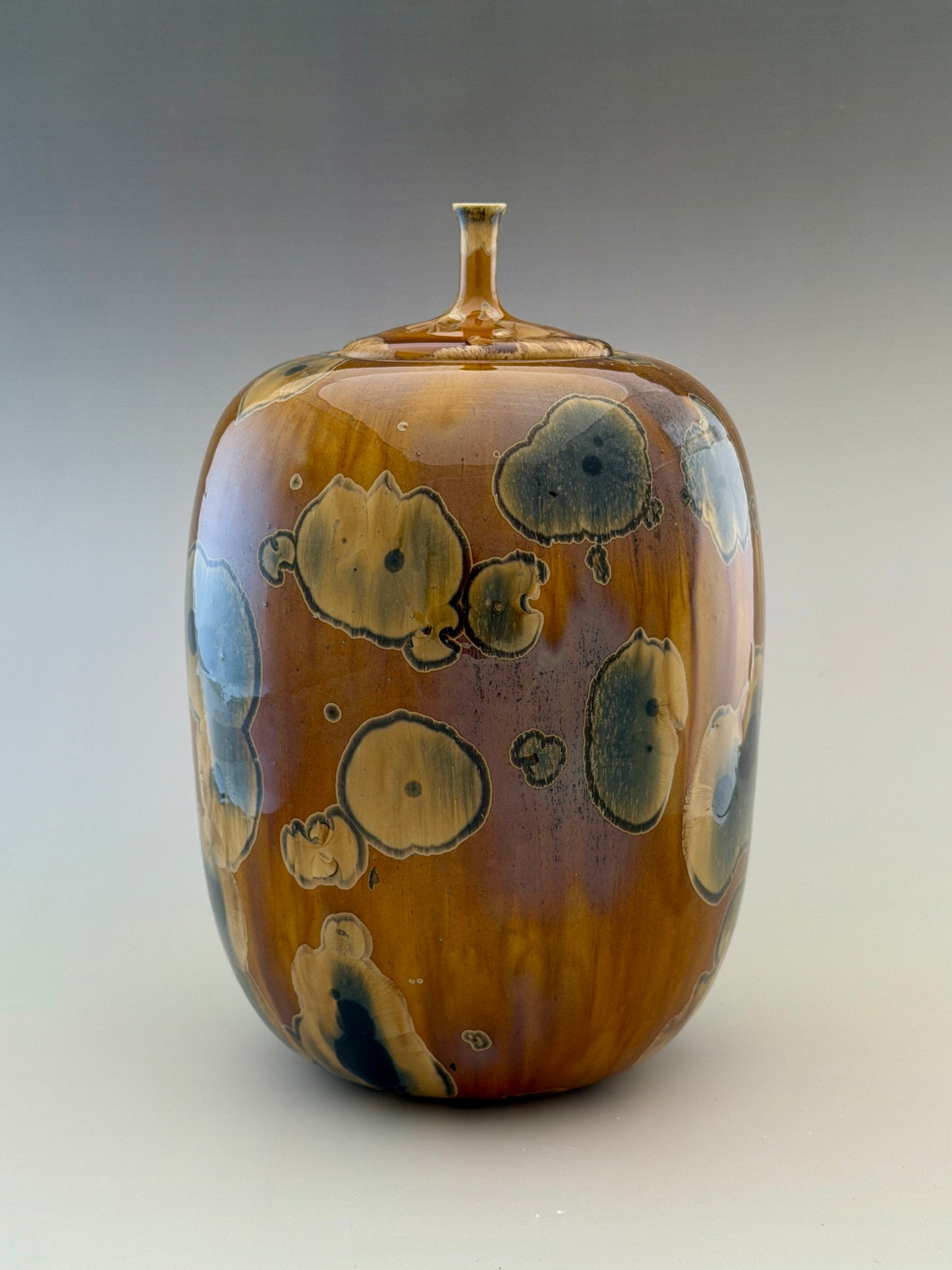 Hand-Thrown Porcelain Cremation Urn – 185 Cubic Inch Memorial Urn – Golden Tiger’s Eye Crystalline Glaze – Stephan Roy Studio