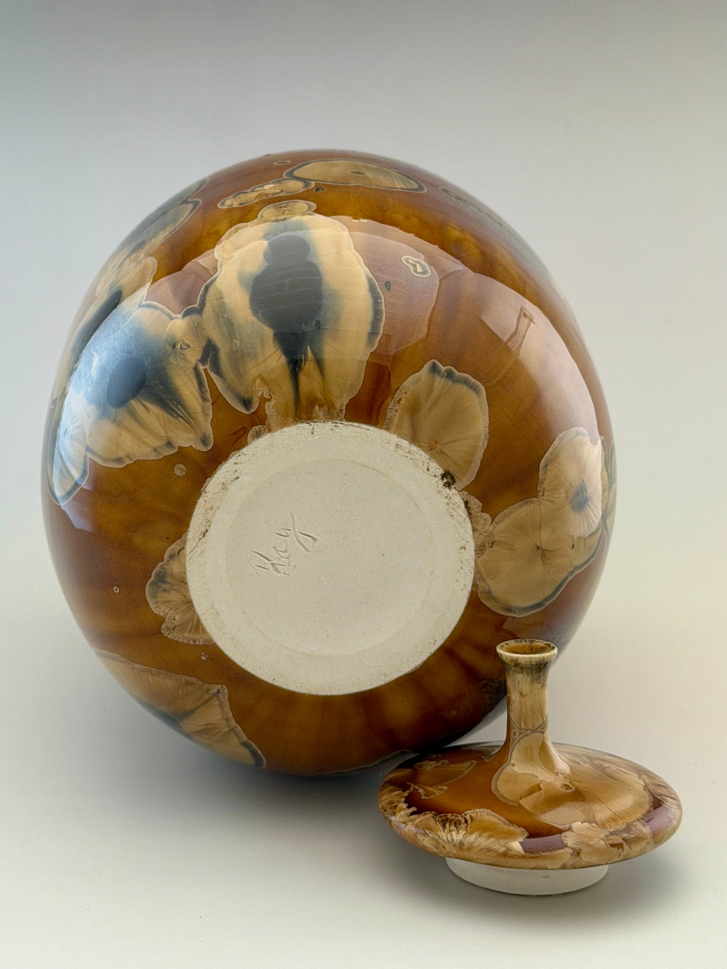 Hand-Thrown Porcelain Cremation Urn – 185 Cubic Inch Memorial Urn – Golden Tiger’s Eye Crystalline Glaze – Stephan Roy Studio