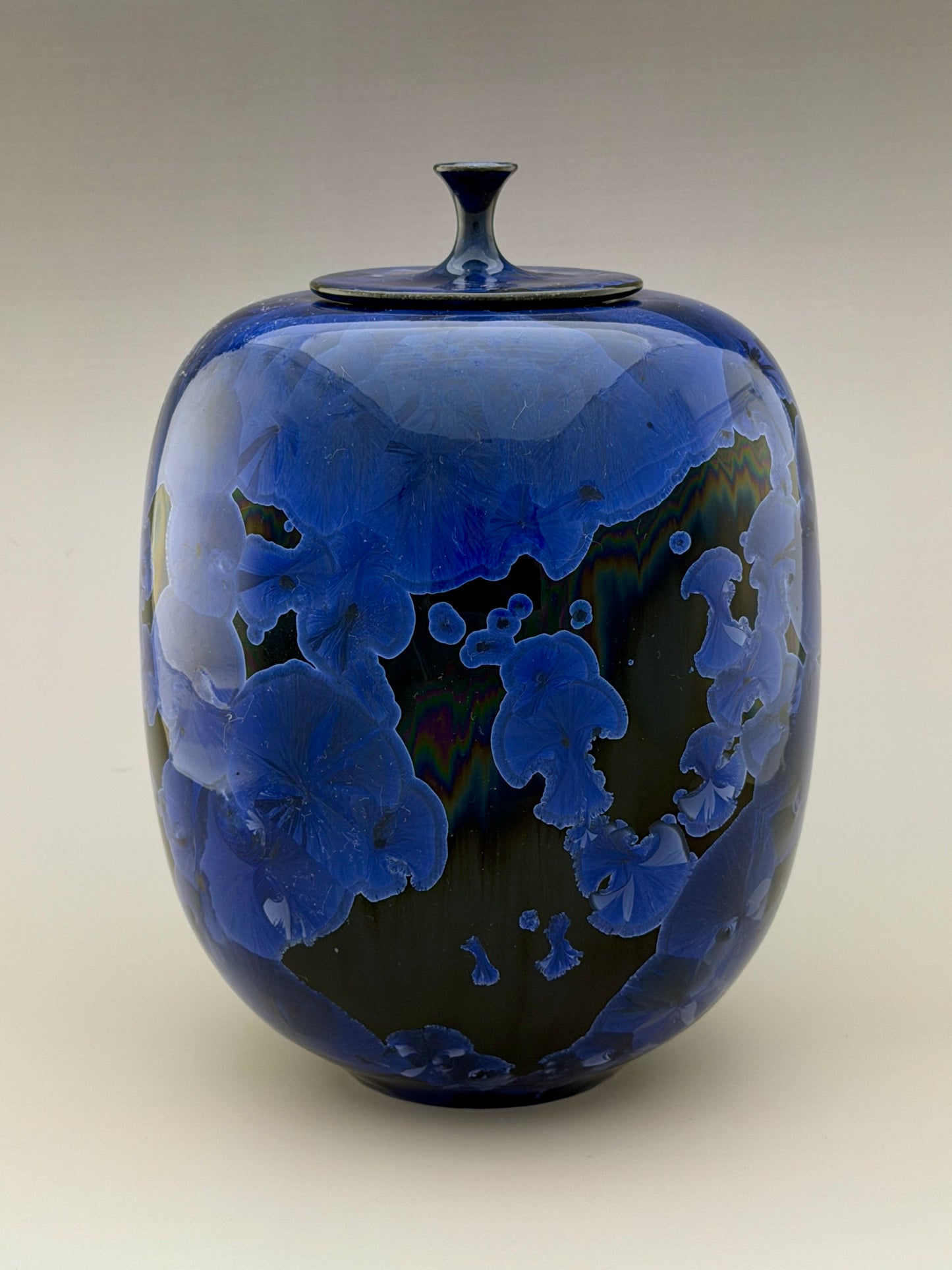 Hand-Thrown Porcelain Cremation Urn – 160 Cubic Inch Memorial Urn – Cobalt Blue Crystalline Glaze – Stephan Roy Studio