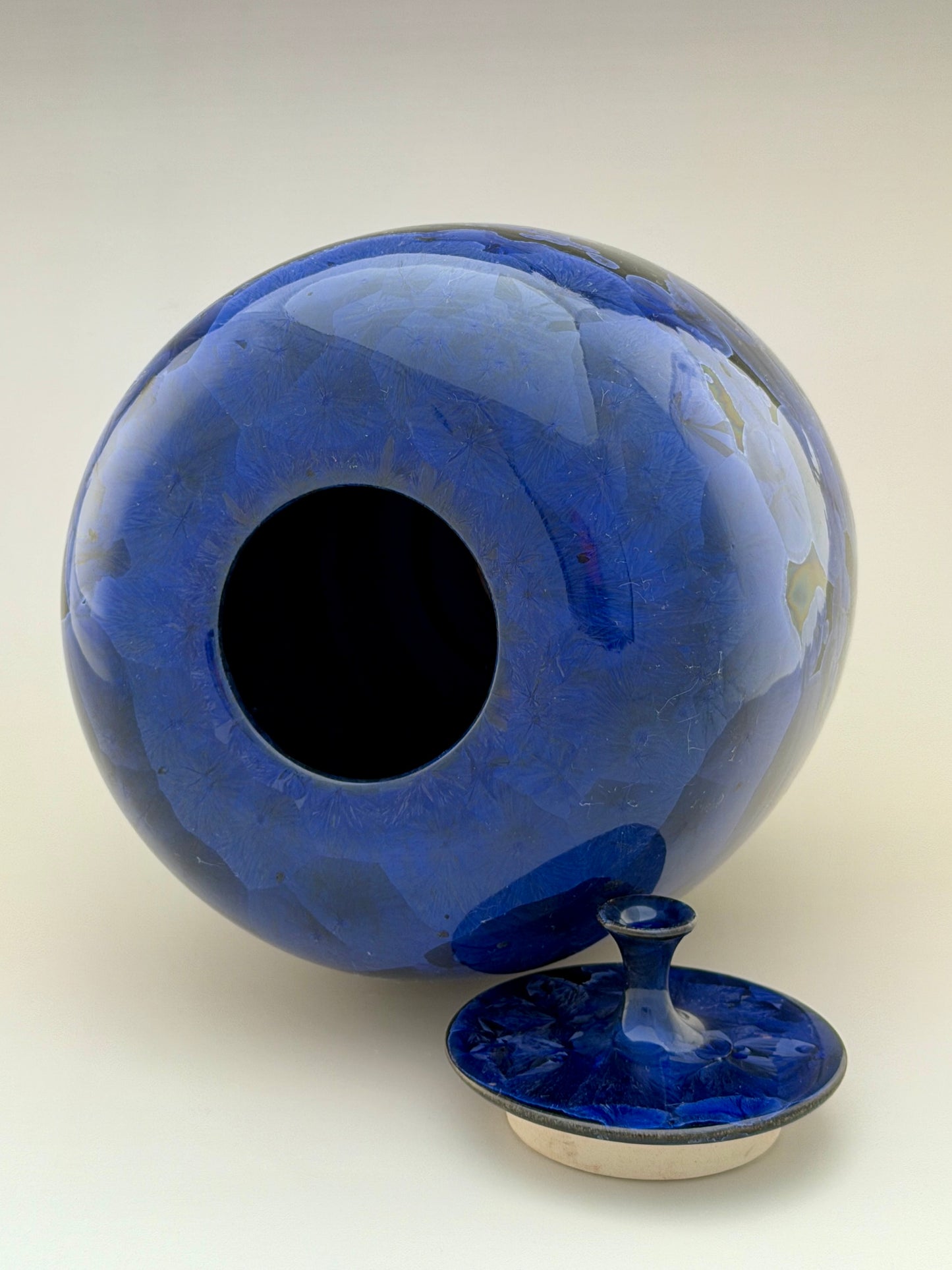 Hand-Thrown Porcelain Cremation Urn – 160 Cubic Inch Memorial Urn – Cobalt Blue Crystalline Glaze – Stephan Roy Studio