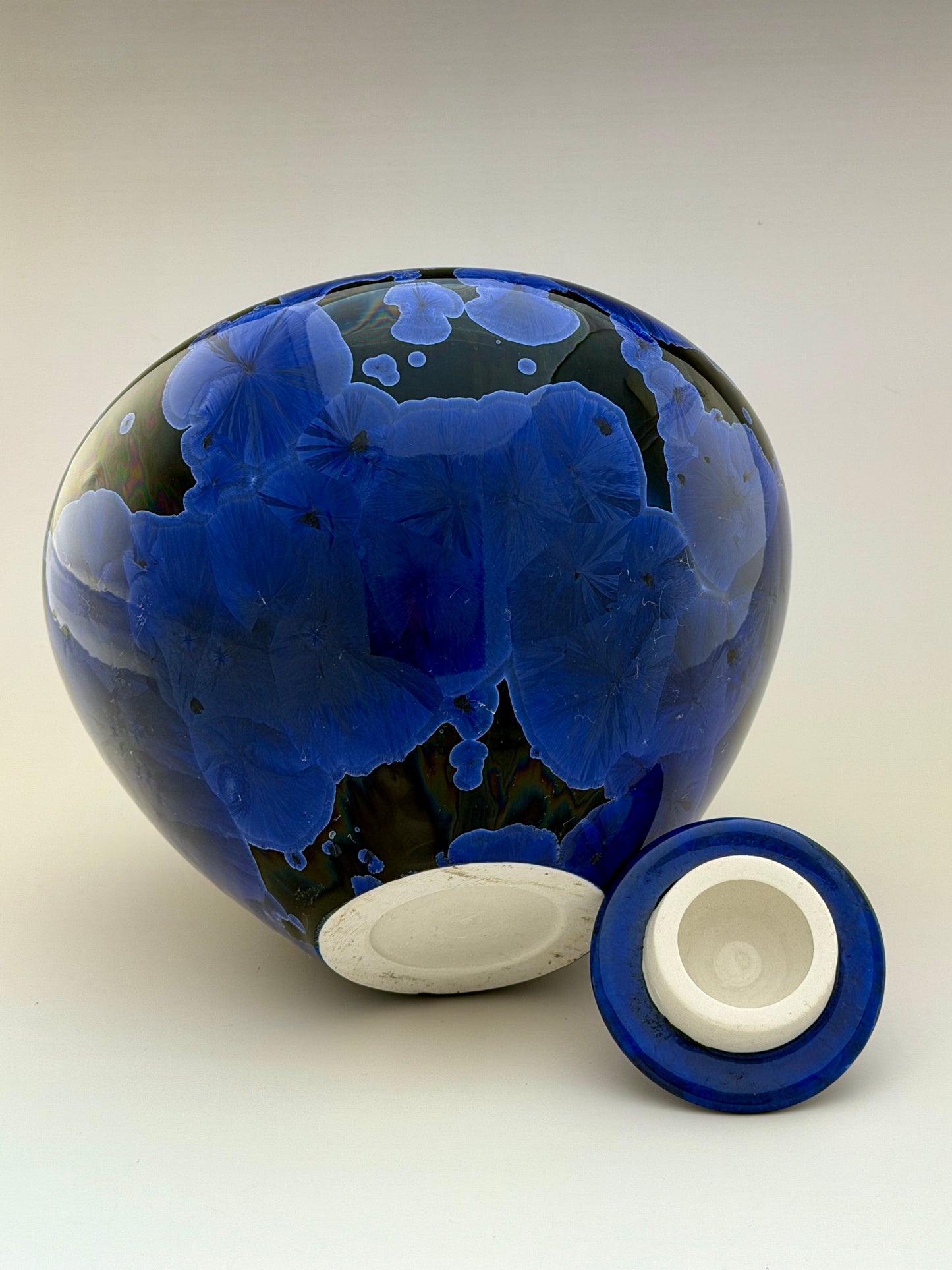 Hand-Thrown Porcelain Cremation Urn – 138 Cubic Inch Memorial Urn – Cobalt Blue Crystalline Glaze – Stephan Roy Studio