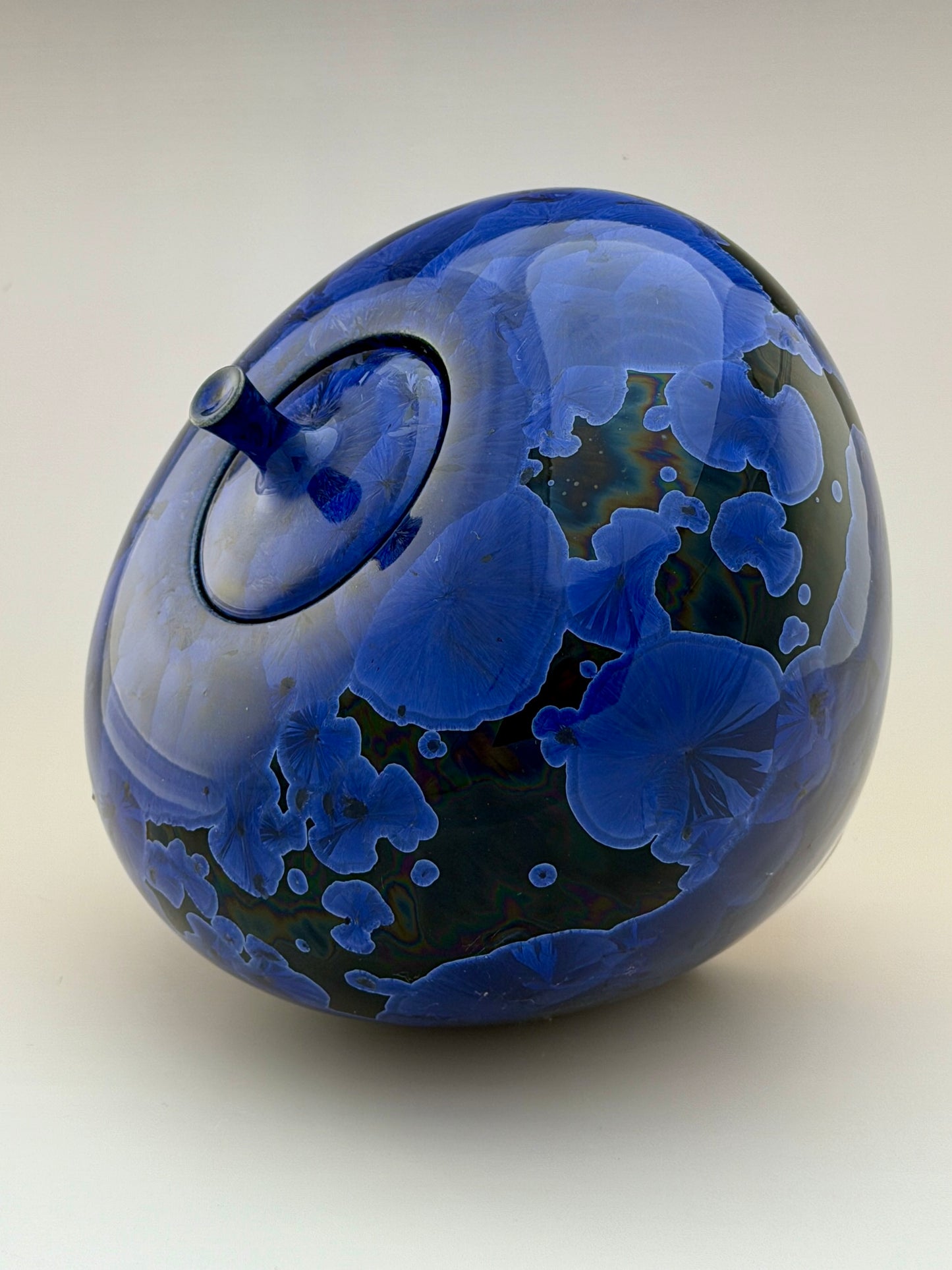 Hand-Thrown Porcelain Cremation Urn – 138 Cubic Inch Memorial Urn – Cobalt Blue Crystalline Glaze – Stephan Roy Studio