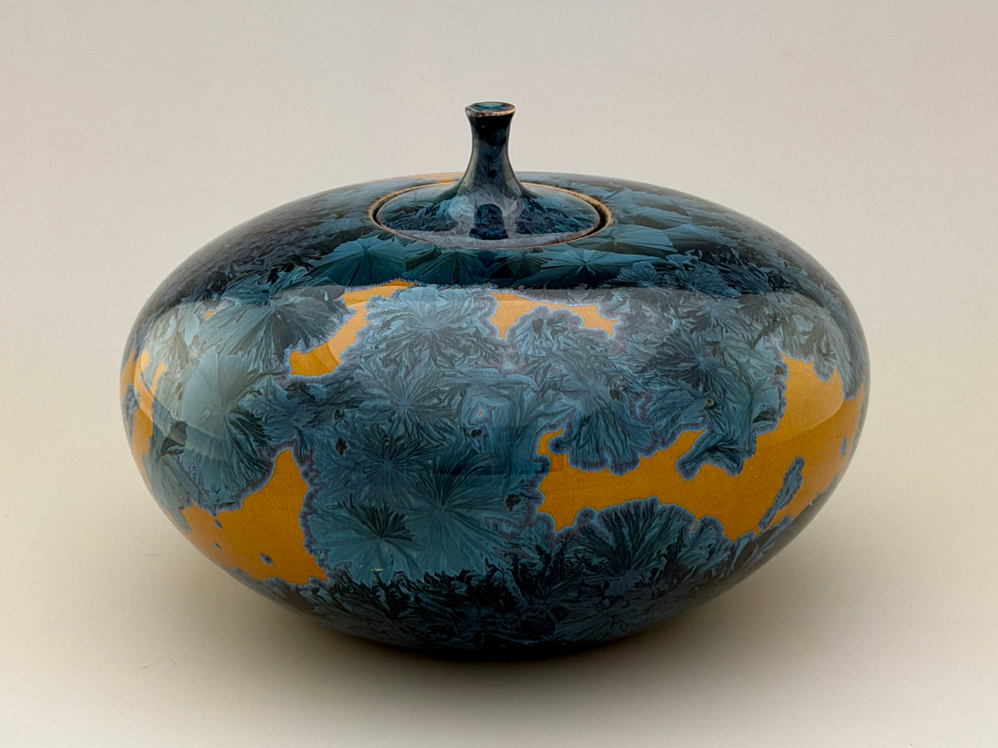 Hand-Thrown Porcelain Cremation Urn – 90 Cubic Inch Memorial Urn – Nickel Yellow Crystalline Glaze – Stephan Roy Studio