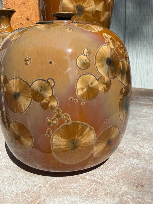 Hand-Thrown Porcelain Cremation Urn – 67 Cubic Inch Memorial Urn – Tiger’s Eye Crystalline Glaze – Stephan Roy Studio
