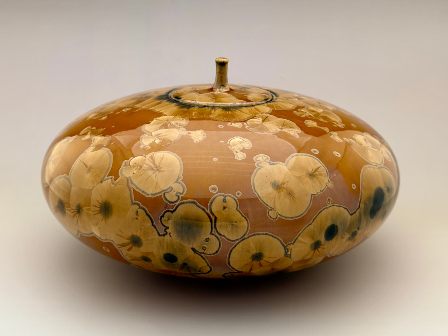 Hand-Thrown Porcelain Cremation Urn – 219 Cubic Inch Memorial Urn – Golden Tiger’s Eye Crystalline Glaze – Stephan Roy Studio