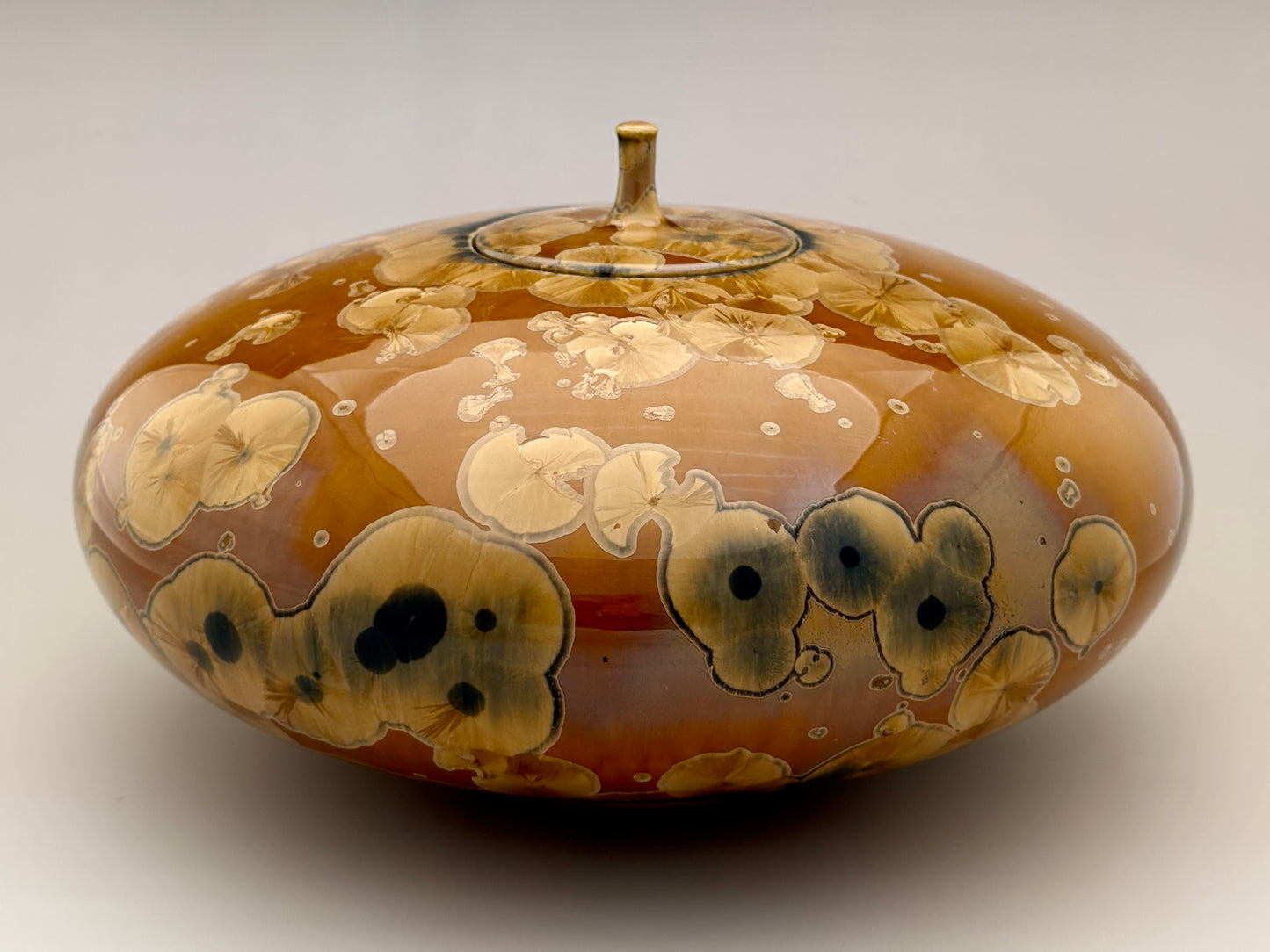 Hand-Thrown Porcelain Cremation Urn – 219 Cubic Inch Memorial Urn – Golden Tiger’s Eye Crystalline Glaze – Stephan Roy Studio