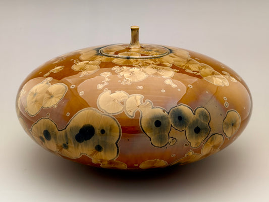 Hand-Thrown Porcelain Cremation Urn – 219 Cubic Inch Memorial Urn – Golden Tiger’s Eye Crystalline Glaze – Stephan Roy Studio