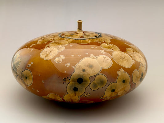 Hand-Thrown Porcelain Cremation Urn – 219 Cubic Inch Memorial Urn – Golden Tiger’s Eye Crystalline Glaze – Stephan Roy Studio