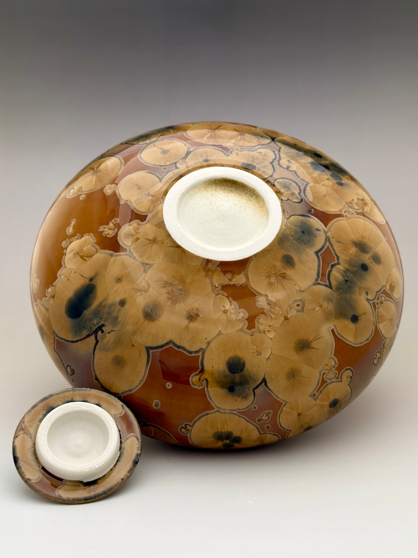 Hand-Thrown Porcelain Cremation Urn – 219 Cubic Inch Memorial Urn – Golden Tiger’s Eye Crystalline Glaze – Stephan Roy Studio